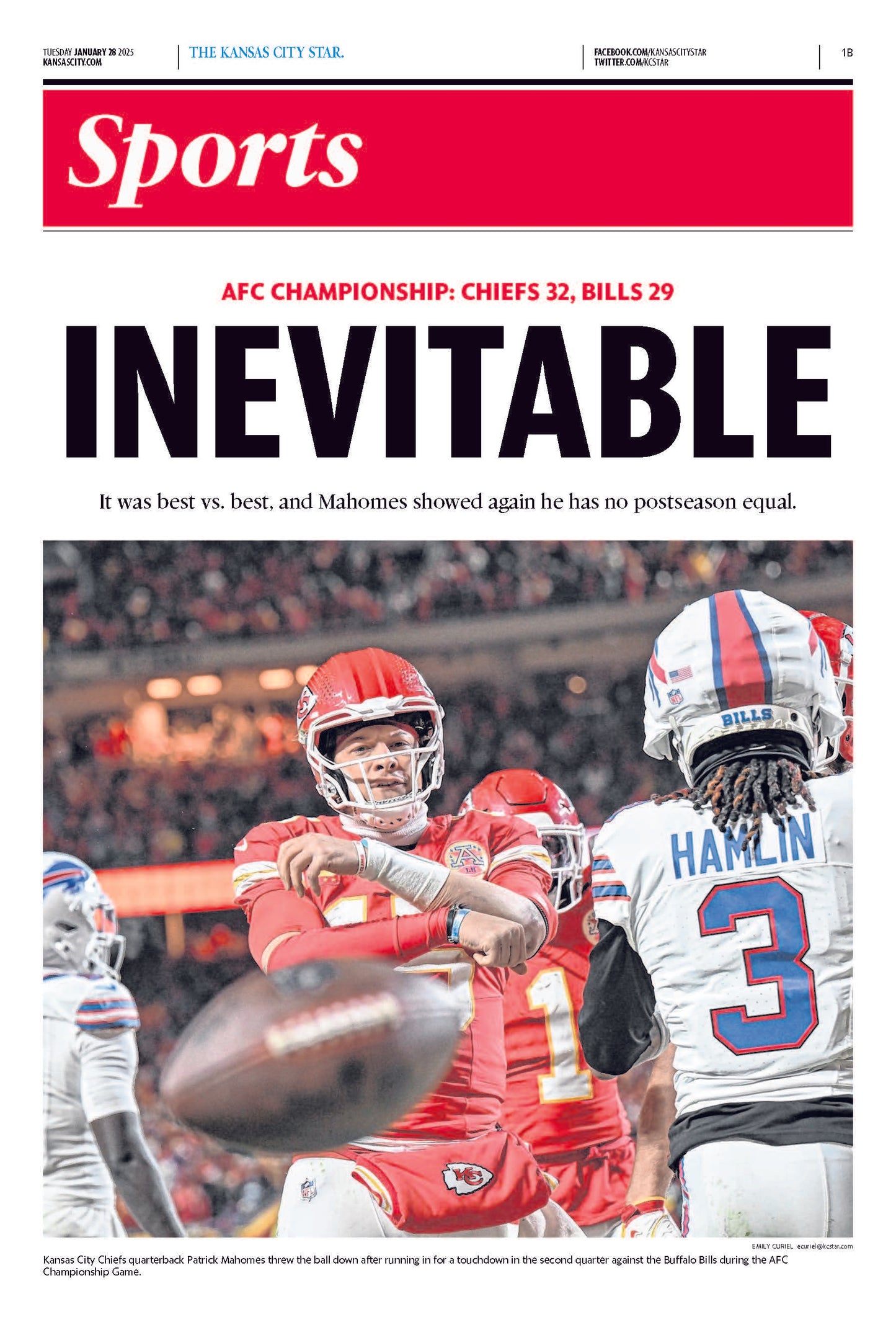 Kansas City Chiefs AFC Championship "Inevitable" Sports Page