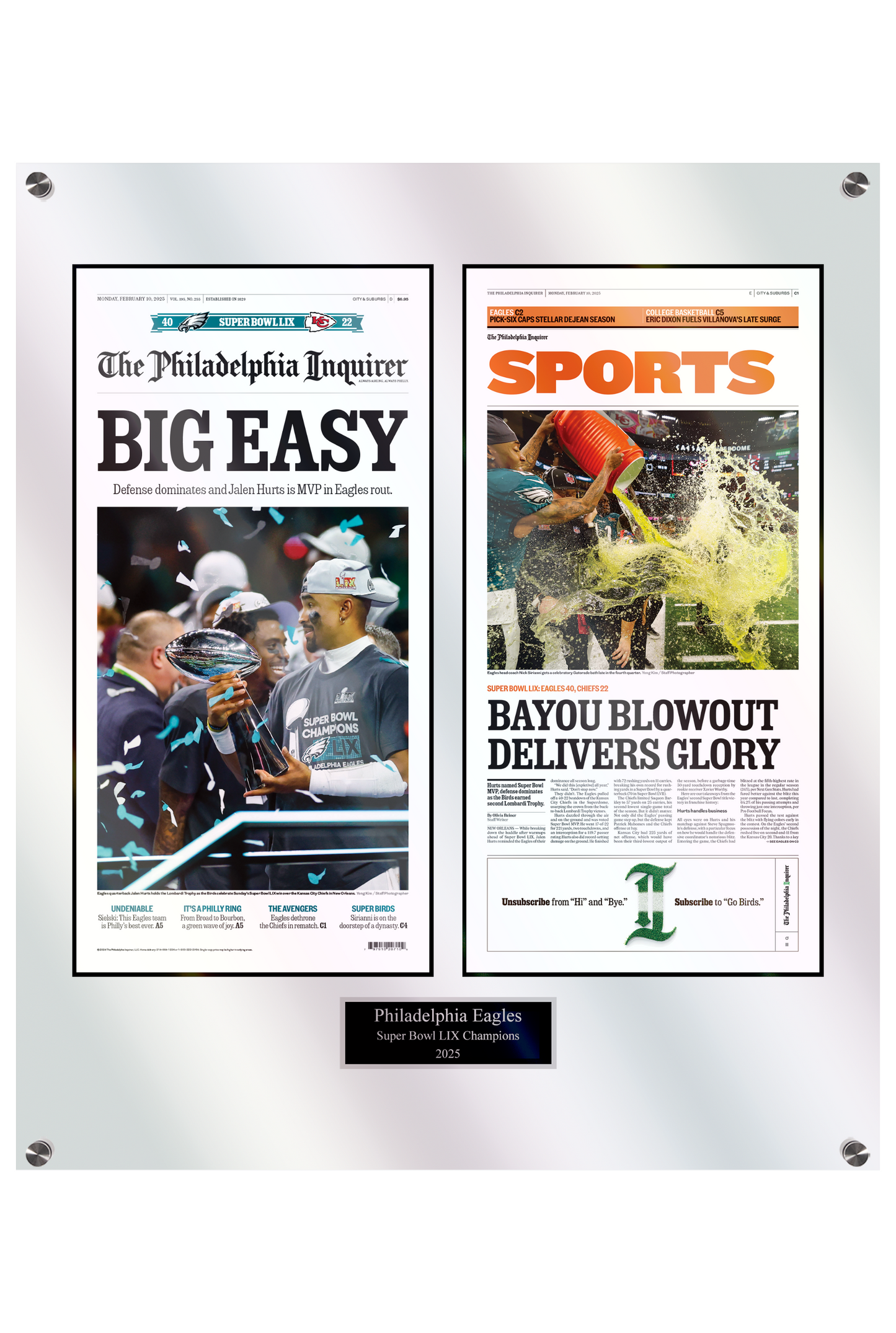 Eagles Super Bowl 2025: Big Easy Sports - 2 Page Plaque