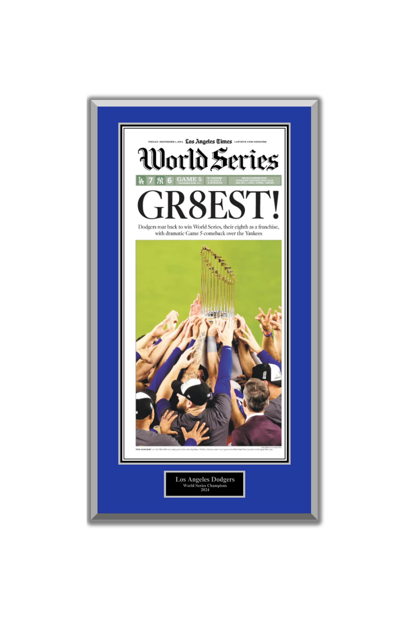 2024 LA Dodgers WS "GR8EST" Championship Wood Plaque