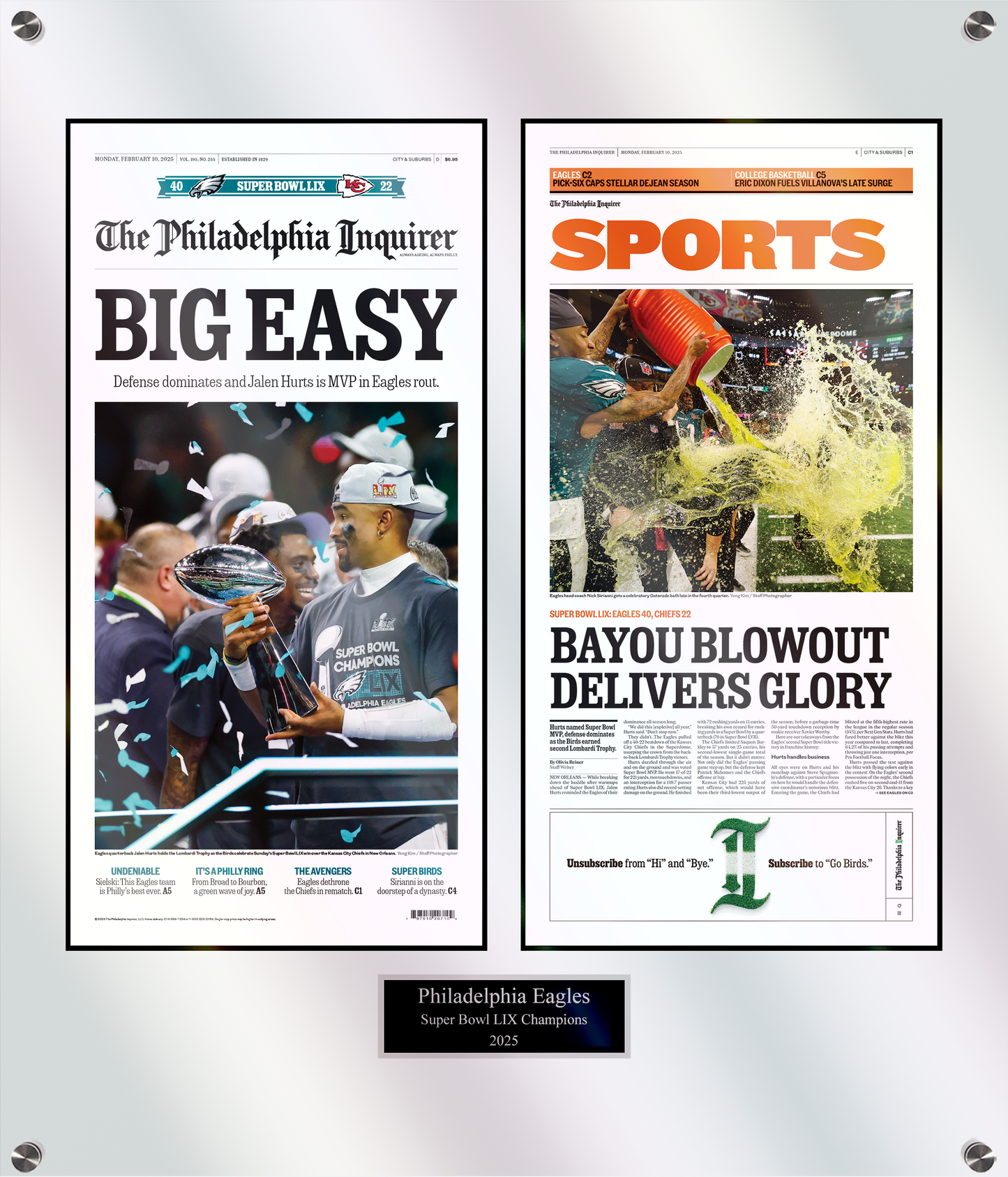 Eagles Super Bowl 2025: Big Easy Sports - 2 Page Plaque