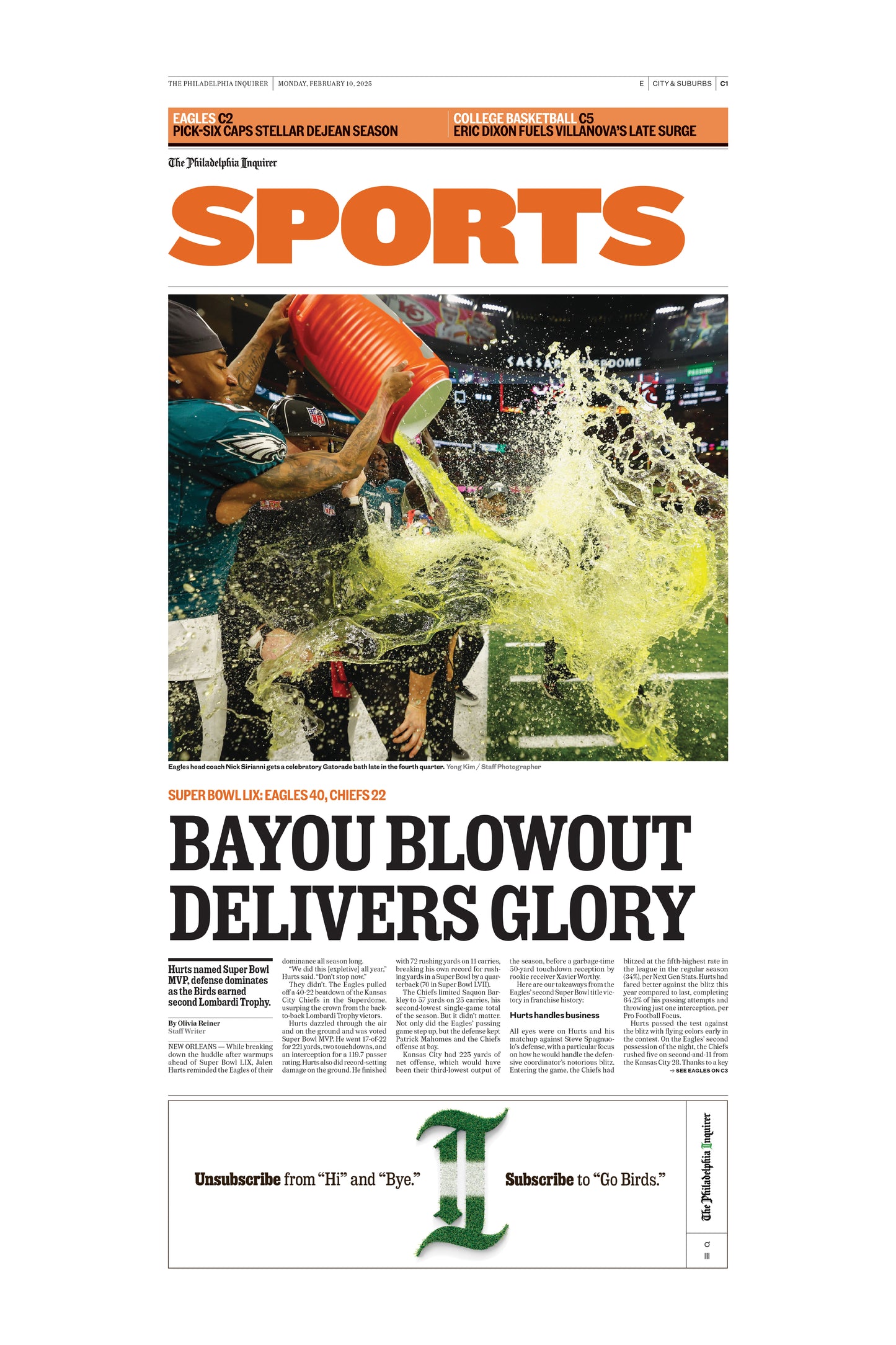 Eagles Super Bowl 2025: Sports - 1 Page