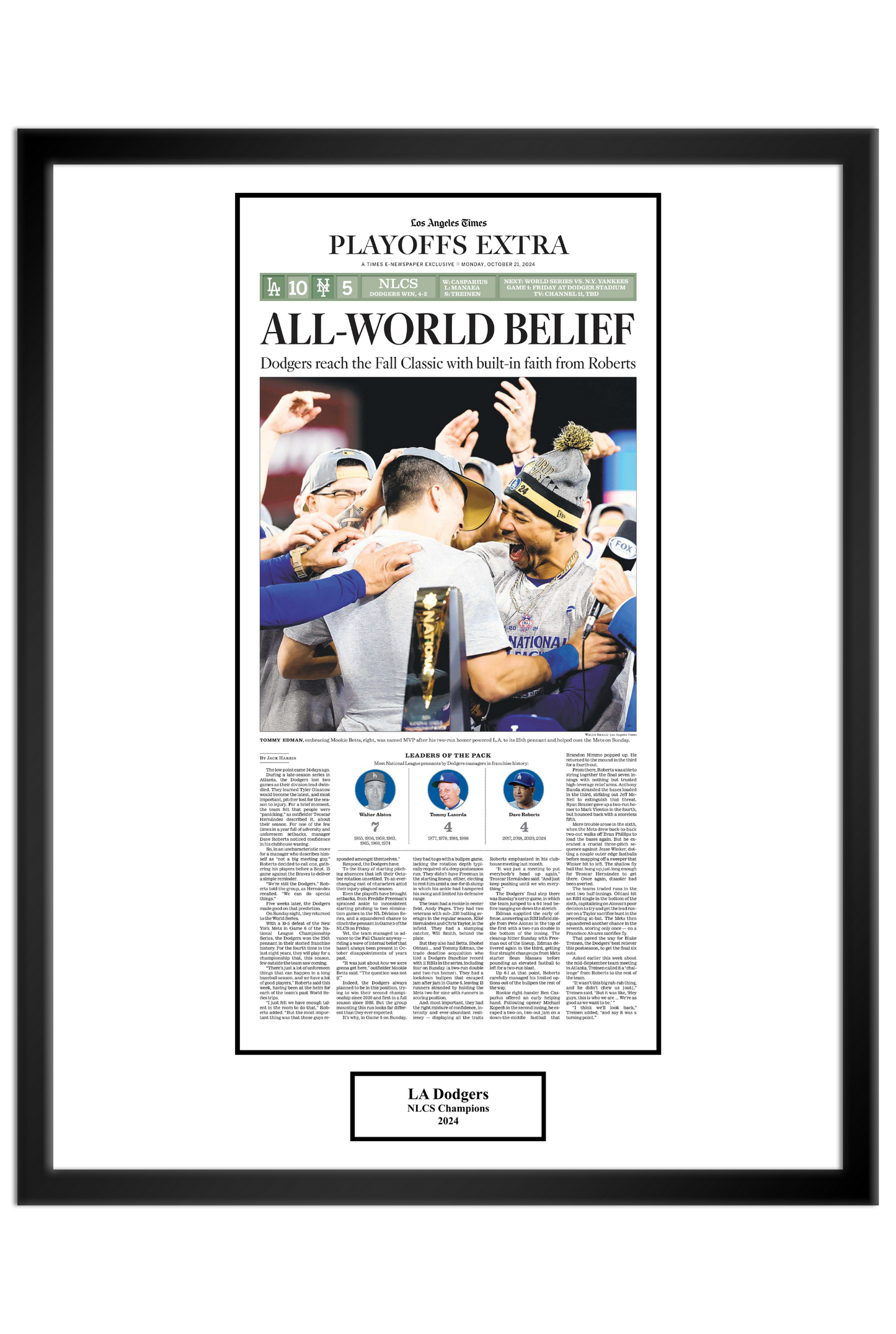 2024 LA Dodgers NLCS "All-World Belief" Framed Print