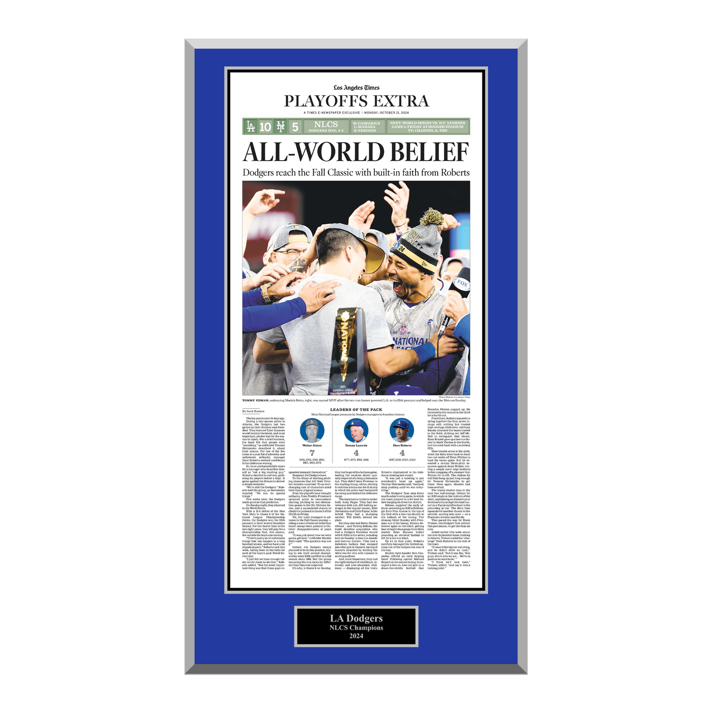 2024 LA Dodgers NLCS "All-World Belief" Wood Plaque